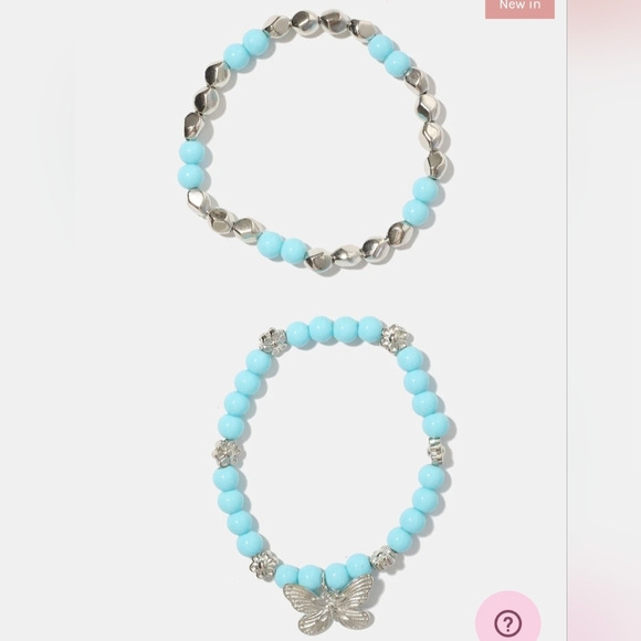 Beaded Turquoise Stretch Bracelet Set With Silver Butterfly Accent - Picture 3 of 4